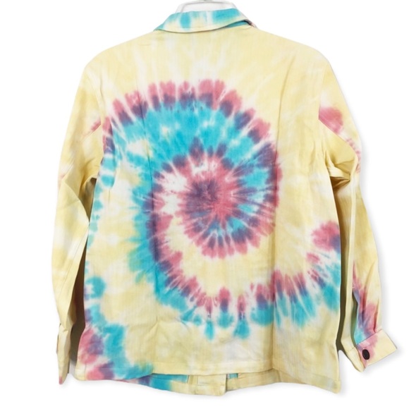 DAYDREAMER Tie Dye Jacket Snow Cone Denim White Rainbow Swirl Patch Pockets - Picture 7 of 11